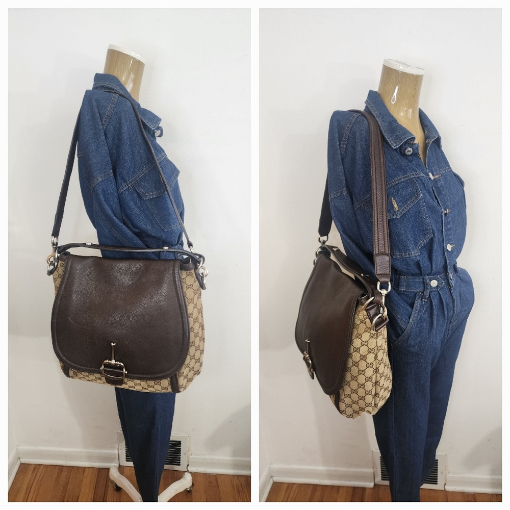 GUCCI GG Canvas Techno Horsebit Shoulder Bag